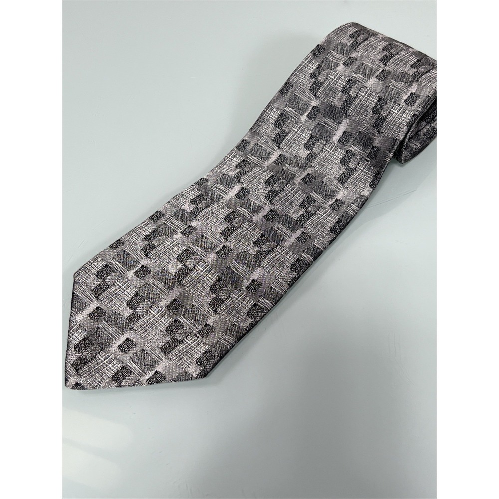 Bruno Piattelli Silk Tie Frost White Gray Geometric Pattern 58 x 3.25